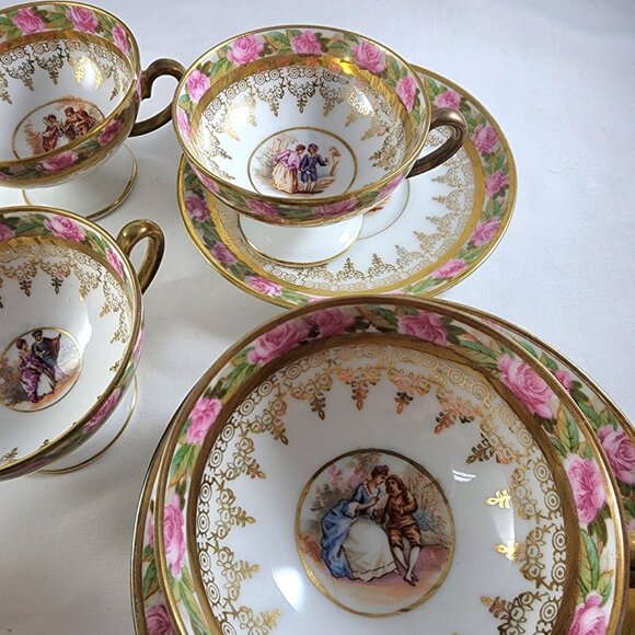 Vintage Demitasse Tea Cup Saucer 12pc Set Pink Rose Gold Gilt Victorian China 2" - Picture 9 of 11